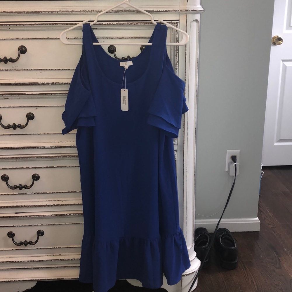 Cobalt blue cold shoulder dress NWT size large